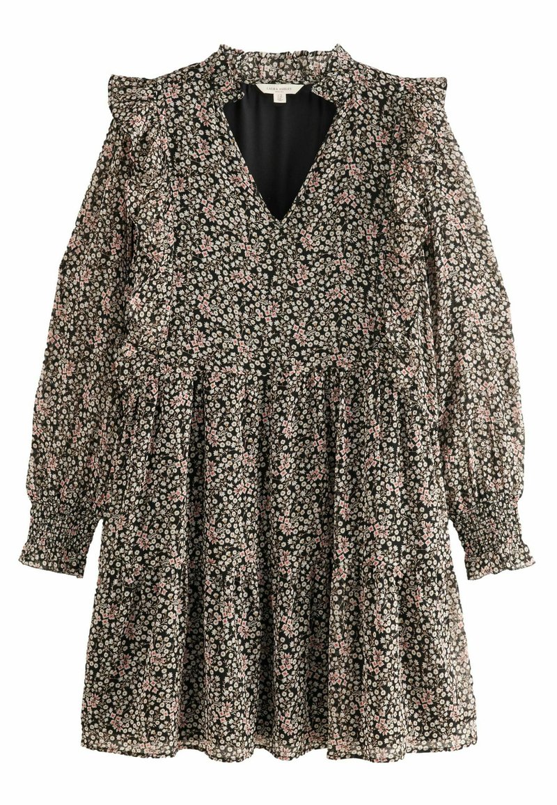 Jupe Midi Laura Ashley Femme - Taille 16 UK - Marron Laine - Ligne A - Motif Floral