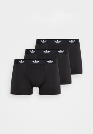 Μαύρα μποξεράκια σε σετ τριών τεμαχίων, κατασκευασμένα από ελαστικό ύφασμα. Διαθέτουν μαύρη ζώνη με λευκά διακριτικά λογότυπα Adidas trefoil.