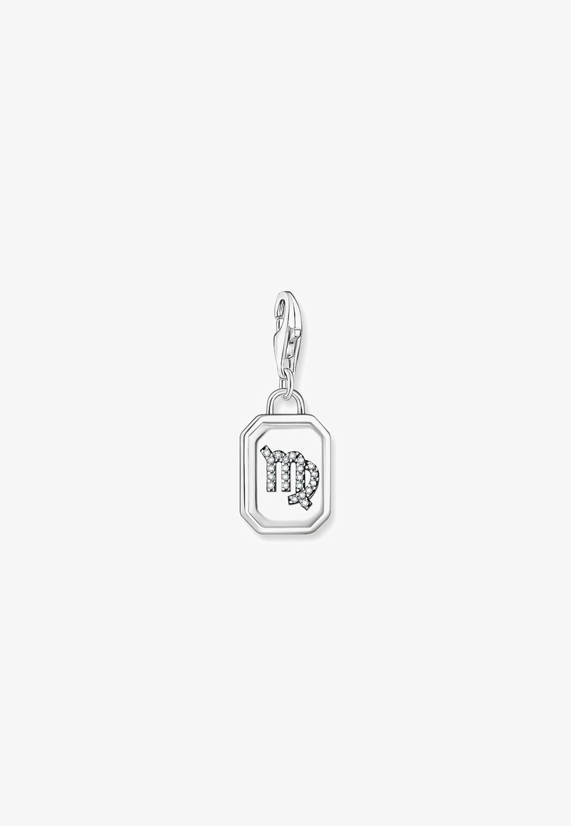 Pendentif en argent de forme octogonale, orné d'un symbole de Vierge incrusté de strass. Comprend un fermoir sécurisé pour l'attachement.