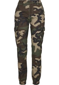 Urban Classics LADIES HIGH WAIST CAMO CARGO PANTS - Reisitaskuhousut - woodcamo