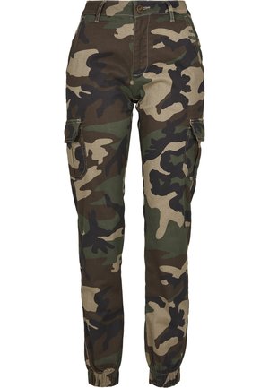 Urban Classics LADIES HIGH WAIST CAMO CARGO PANTS - Cargo trousers - woodcamo
