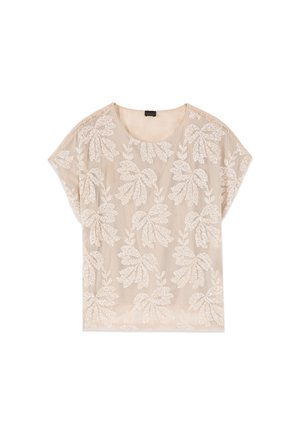 Oltre, BLUSA RICAMATA CON PIZZO - T-shirt print - beige