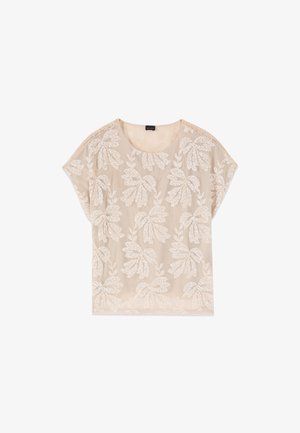 Oltre, BLUSA RICAMATA CON PIZZO - T-shirt print - beige