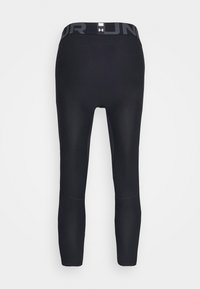 Sorte atletiske leggings med høj talje, der har en glat overflade og minimal sømdetaljering. Logoet er vist på taljen.