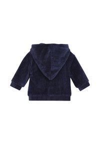 Hoodie en velours côtelé bleu marine avec un motif texturé en côtes, doté d'une capuche, de manches longues et de poignets et d'ourlet élastiques.