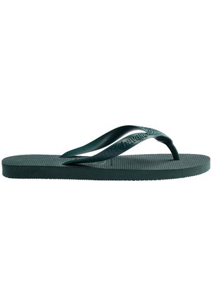 Green rubber flip-flop with a textured footbed, two thin straps, logo detailing, and a flat sole. Suitable for casual wear.