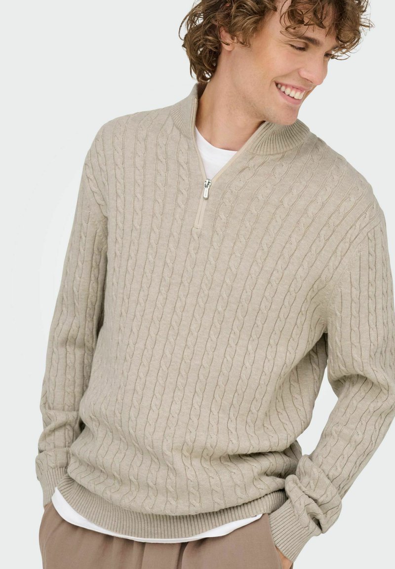 Vêtement Homme Coupe Normale ONLY & SONS Pull Homme Tricoté - Col Rond Gris M Tricot Coupe Normale