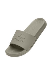 Light gray slide sandal with a textured footbed and wide strap featuring raised "KUBOTA" lettering. Made of flexible rubber material.