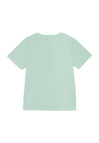 Mintgrön kortärmad t-shirt med rund halsringning och en mjuk bomullstextur, med en enkel, enfärgad design.