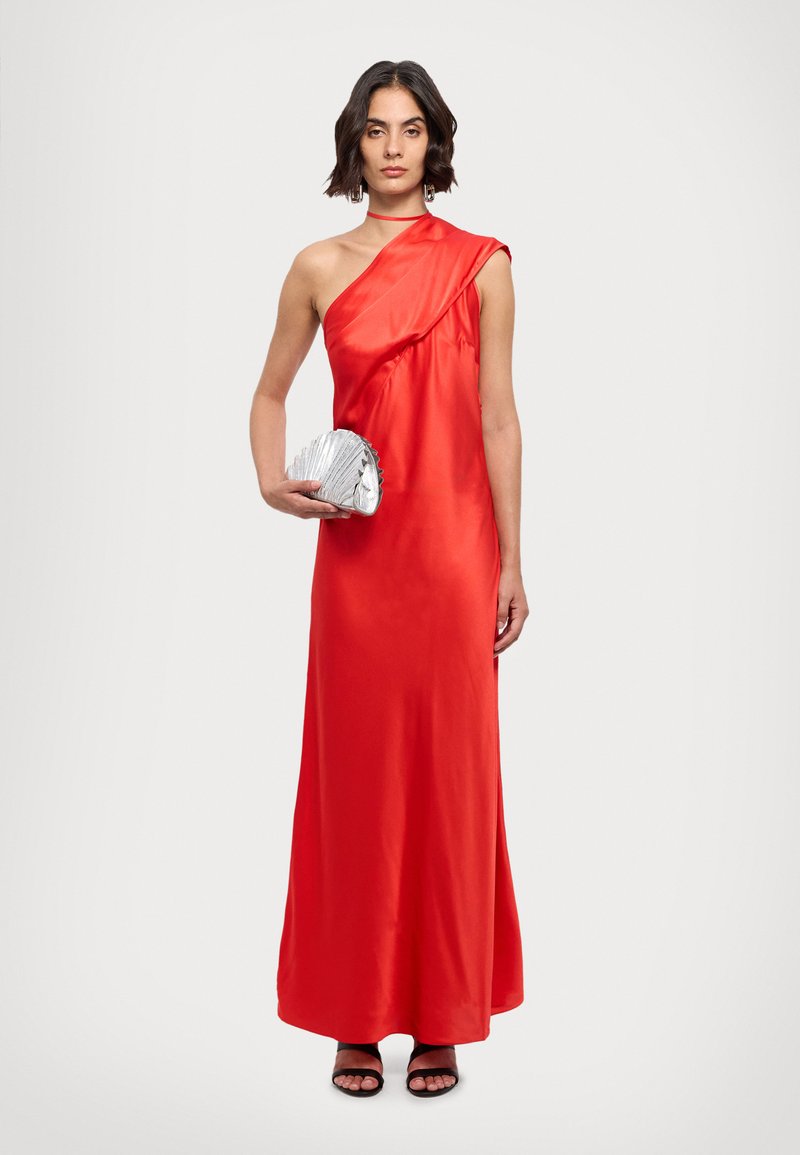 strapless open back dress Mandi Scarf-Detail Strapless Gown in Scarlet Red main image 0