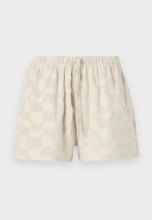 Beige Shorts mit elastischem Bund und Kordelzug, mit strukturiertem Wellenmuster und entspannter Passform.