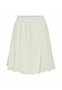Jupe blanche évasée en matériau léger, avec une taille élastique et de légères fentes sur les côtés pour plus de détails.