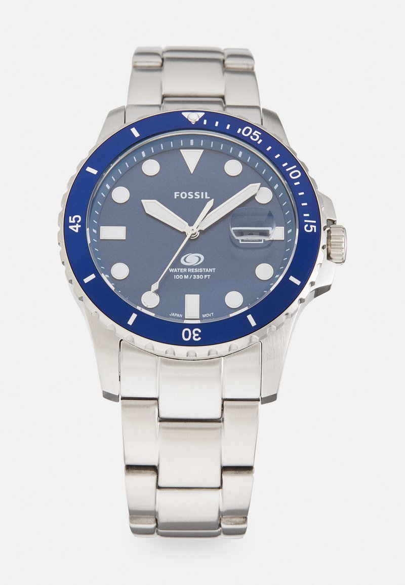 Orologio Uomo Fossil Analogico Al Quarzo - Cassa 42mm Acciaio, Quadrante Blu, Bracciale Argento - Impermeabile 10 ATM
