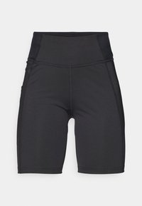 Svarta högmidjade cykelshorts gjorda av stretchigt material, med sidfickor och plana sömmar för komfort och hållbarhet.