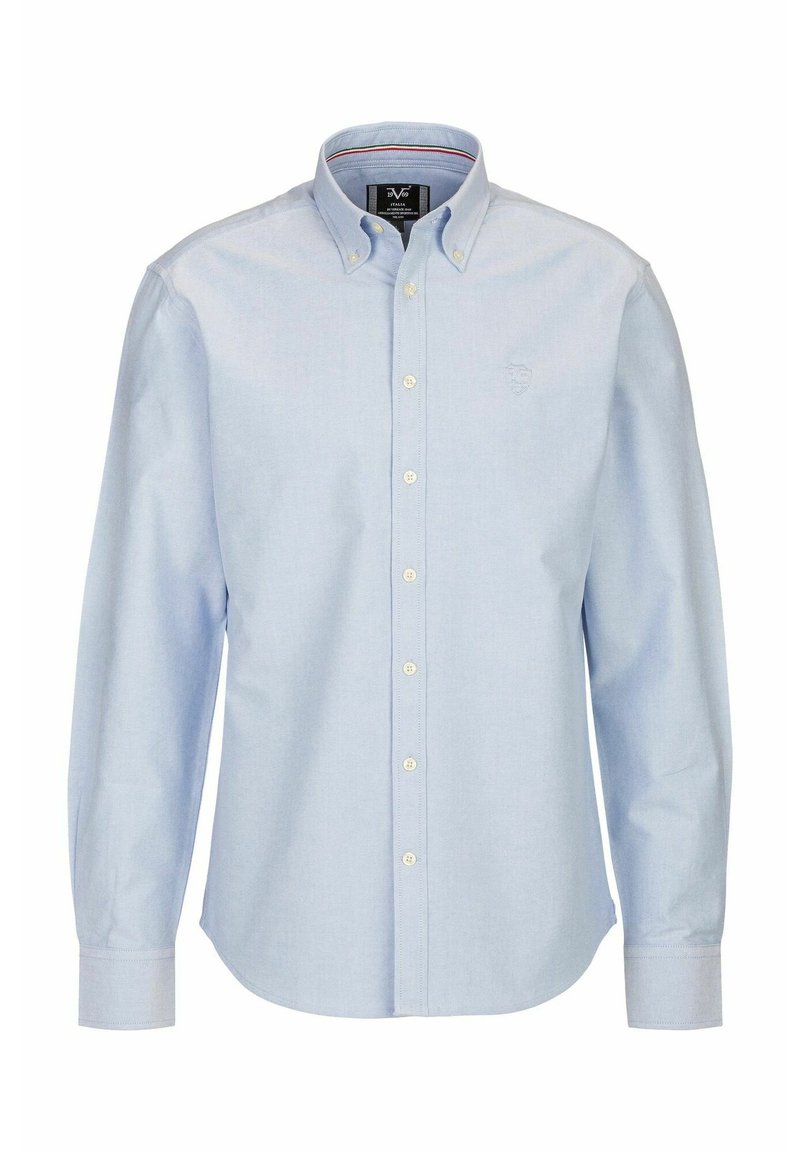Lichtblauw overhemd met knopen van katoen, met een puntkraag, lange mouwen en kleine logo- borduursel op de borst.