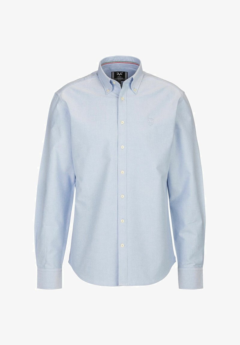 Lichtblauw overhemd met knopen van katoen, met een puntkraag, lange mouwen en kleine logo- borduursel op de borst.