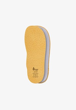 Laste sisetallad kollase aukude jaotusega nahapinnaga ning halli tagapinnaga. Ümar kuju, millel on trükitud "kaps for kids" logo.