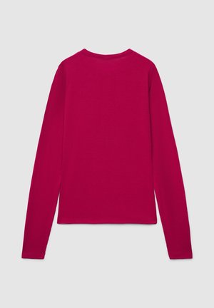 Langärmliges Hemd in Fuchsia mit einer gerippten Struktur, rundem Ausschnitt und geradem Saum. Die Rückseite zeigt ein schlichtes, unverziertes Design.