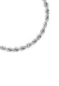Collana in argento intrecciato con un design intricato, finitura lucida e superficie liscia, adatta per diverse occasioni.