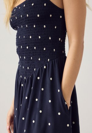 Next, REGULAR FIT - MAXI SQUARE NECK SHIRRED STRAPPY DRESS . - Robe longue - navy blue polka dot