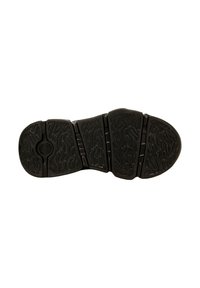 Suola di scarpa in gomma nera con un motivo testurizzato a onde e un design segmentato per flessibilità. Punta arrotondata e punto di trazione circolare.