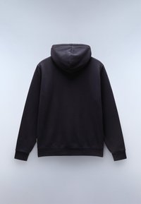 Dark gray hoodie featuring a large hood, long sleeves, ribbed cuffs and hem, with a smooth texture. No visible patterns or hardware details.