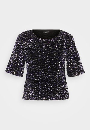 Pieces PCKAM  - T-shirt imprimé - black/purple/silver