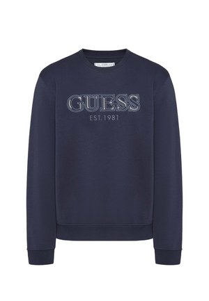 Marineblauwe sweatshirt van katoenmengsel, met een ronde hals, lange mouwen en het "GUESS EST. 1981" logo in lichte stiksel over de borst.