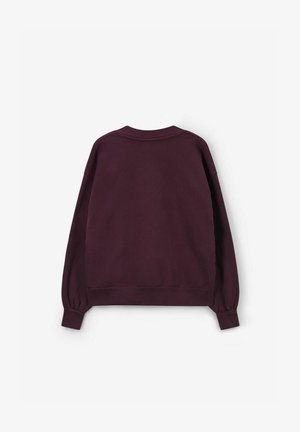 Bordeaux sweatshirt met lange mouwen, ronde hals, verlaagde schouders en ribgebreide manchetten. Zachte stof met een gladde textuur.