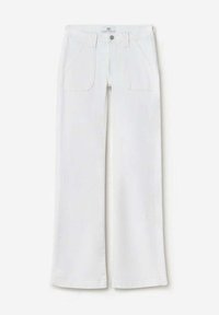 Jean large blanc avec une taille haute, de grandes poches avant et une fermeture à bouton. Fabriqué en denim avec une texture lisse.