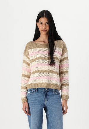 Slouchy Off-the-Shoulder Sweater - Neule - pink/neutral