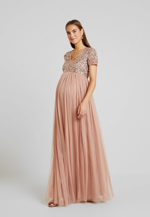 V NECK SHORT SLEEVE DELICATE SEQUIN DRESS - Iltapuku - pale mauve