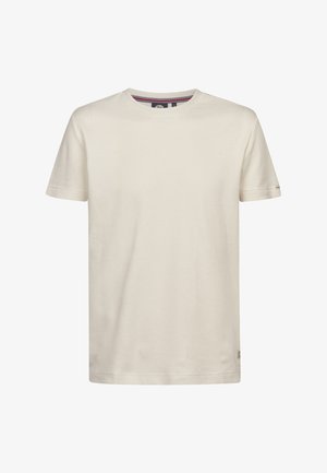 T-shirt met korte mouwen en ronde hals van lichtbeige katoen met een gestructureerde afwerking en subtiel logodetail op de borst.