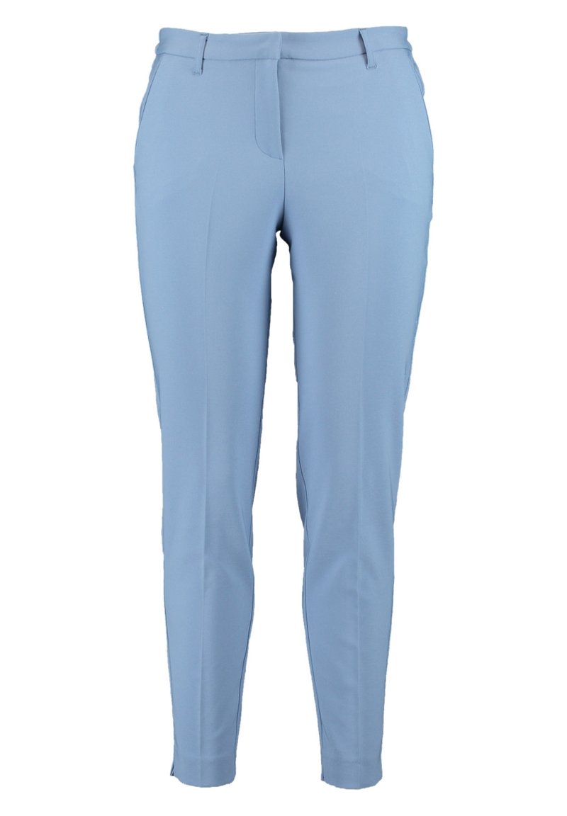 Jasnoniebieskie, dopasowane spodnie wykonane z gładkiej tkaniny, o wąskim kroju, z przednimi kieszeniami oraz płaskim przednim panelem ze structured pasem.