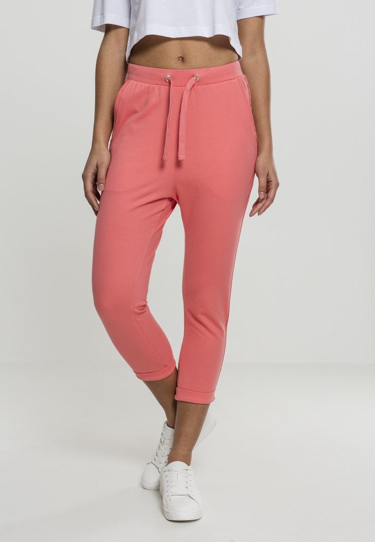 Urban Classics LADIES OPEN EDGE TERRY TURN UP PANTS - Tréningruha alsók - coral