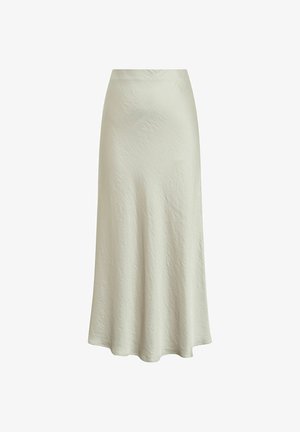Longue jupe en satin ivoire avec une texture subtile et un ourlet fluide.