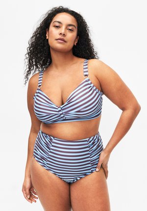 Zizzi GESTREIFTE MIT HOHEM BUND - Bikiinide alumine osa - bluebrown stripe aop