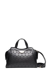 Borsa nera realizzata in pelle testurizzata, caratterizzata da un motivo a monogramma, forma strutturata, doppio manico e tracolla rimovibile.