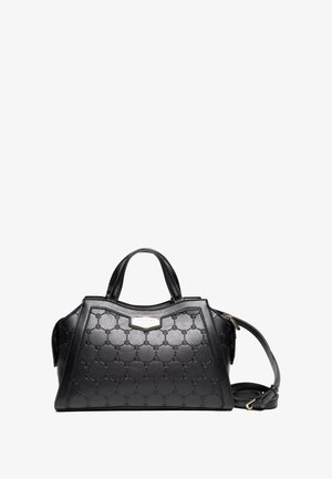 Borsa nera realizzata in pelle testurizzata, caratterizzata da un motivo a monogramma, forma strutturata, doppio manico e tracolla rimovibile.
