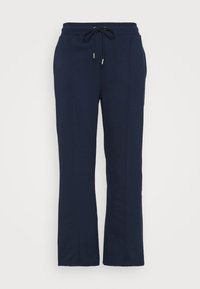 Pantaloni da tuta blu navy realizzati in morbido misto cotone, con vita elasticizzata e cordoncino, tasche laterali e design a gamba dritta.