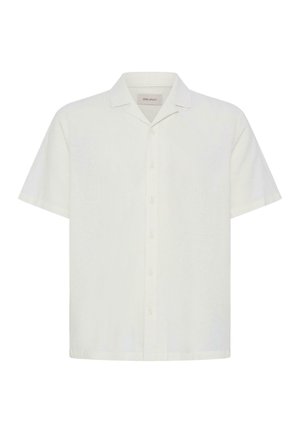 Chemise blanche à manches courtes avec boutons, col style camp, fabriquée par Blend, présentée sur un fond blanc uni.