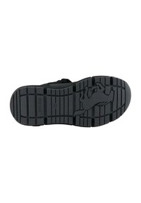 Černá guma podešev boty s texturovaným vzorem pro lepší grip, vybavená tvarovaným designem s logem koně a jasně vyznačenou velikostí.