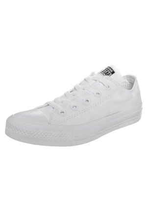 Baskets en toile blanches avec un bout rond, semelle en caoutchouc, lacets plats et œillets décoratifs. Présente un logo sur la languette et un embout en caoutchouc texturé.