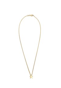 Goldene Halskette mit einer dünnen Kette und einem sternförmigen Anhänger, der eine glatte Oberfläche und ein minimalistisches Design aufweist.