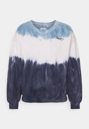 Sweat-shirt à manches longues col rond avec motif tie-dye bleu, blanc et marine et petit logo "Pepe Jeans London" sur le haut gauche de la poitrine.