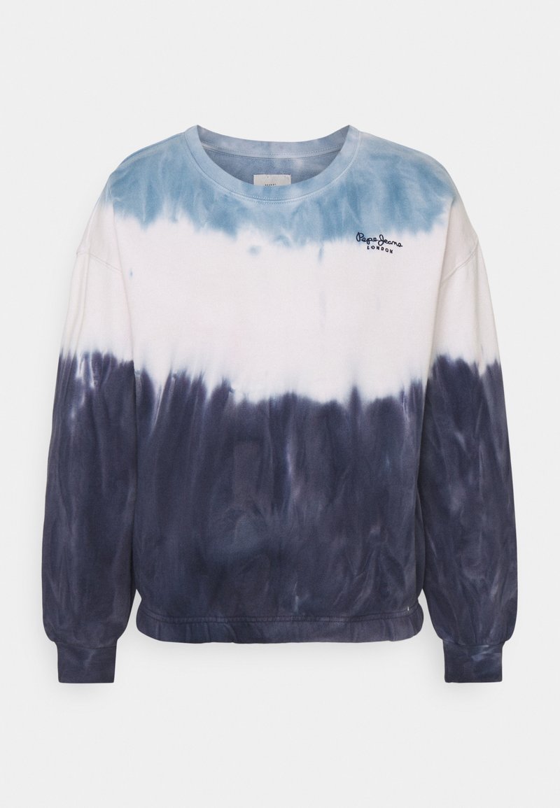 Sweat-shirt à manches longues col rond avec motif tie-dye bleu, blanc et marine et petit logo "Pepe Jeans London" sur le haut gauche de la poitrine.