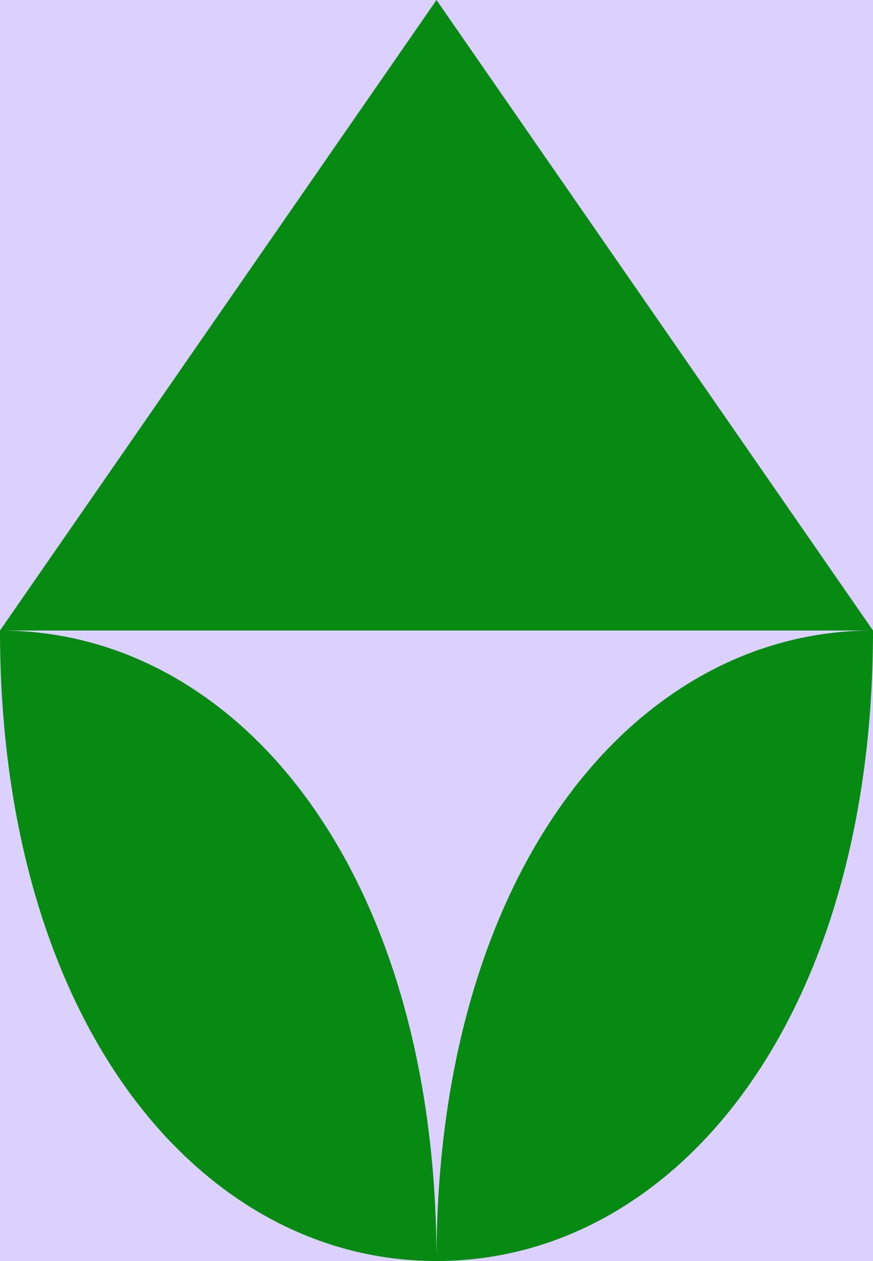 Zöld geometriai mintázat, amely egy háromszöget ábrázol egy félkör felett; sima formák matt felülettel egy világoslila háttéren.