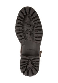 Podešev tmavě hnědé boty s hlubokým dezénem, trojúhelníkovými tvary a vyraženým názvem značky "BOGNER".