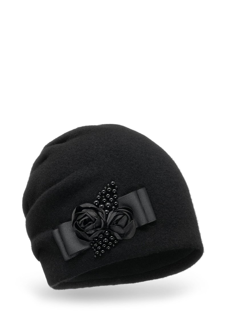 Bonnet Noir D'hiver Avec Nœud Simili Cuir - Taille Unique - Neuf Avec étiquettes - Style Rock Glamour