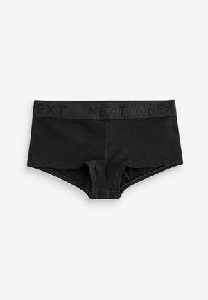 Čierne boxerky s jemnou textúrou, elastickým pásom so vzorom "NEXT" v opakovaných motívoch a bezšvovým dizajnom.